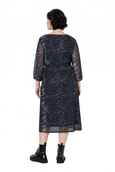 Ulla Popken 853620 Robe mi-longue à imprimé animal et manches 3/4 Noir - Robes midi - Robes mi-longues pour femmes rondes