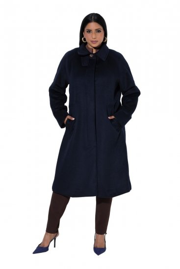 Ulla Popken 853646 Manteau en laine à col chemise Bleu marine - Manteaux - Manteaux grande taille pour femme