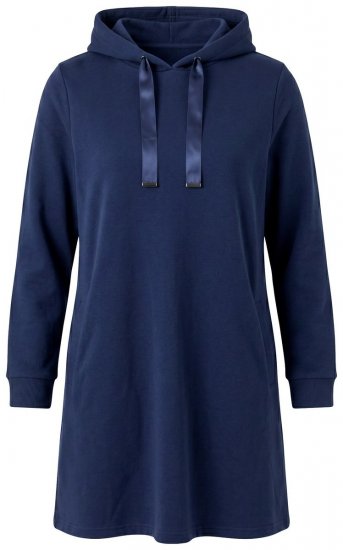 Ulla Popken 853652 Robe en velours à capuche Bleu marine - Robes de soirée - Robes de soirée en grandes tailles