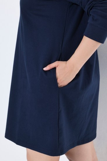Ulla Popken 853652 Robe en velours à capuche Bleu marine - Robes de soirée - Robes de soirée en grandes tailles