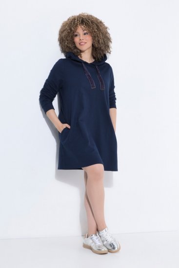 Ulla Popken 853652 Robe en velours à capuche Bleu marine - Robes de soirée - Robes de soirée en grandes tailles