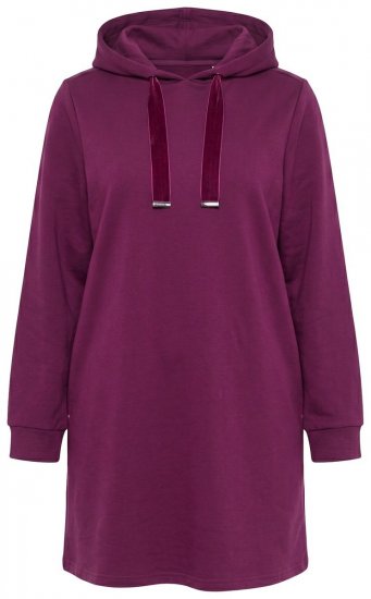 Ulla Popken 853652 Robe sweat à manches longues et capuche Rouge baie - Robes - Des robes dans toutes les tailles