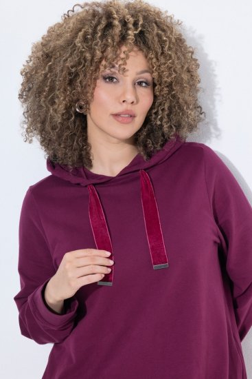Ulla Popken 853652 Robe sweat à manches longues et capuche Rouge baie - Robes - Des robes dans toutes les tailles