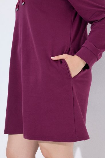 Ulla Popken 853652 Robe sweat à manches longues et capuche Rouge baie - Robes - Des robes dans toutes les tailles