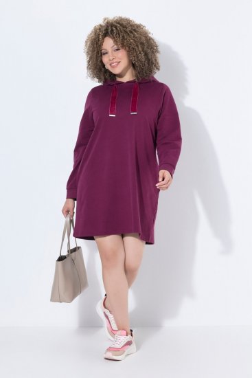Ulla Popken 853652 Robe sweat à manches longues et capuche Rouge baie - Robes - Des robes dans toutes les tailles
