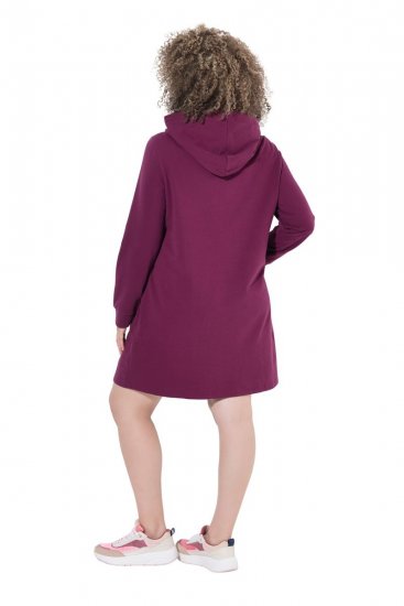 Ulla Popken 853652 Robe sweat à manches longues et capuche Rouge baie - Robes - Des robes dans toutes les tailles
