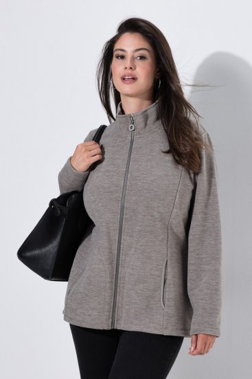 Ulla Popken 853668 Veste polaire à col montant Gris - Vêtements en laine polaire - 