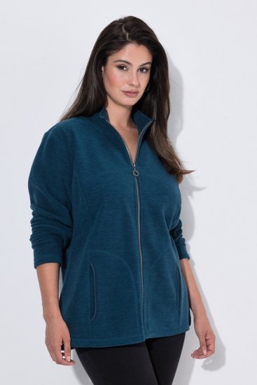 Ulla Popken 853668 Veste polaire à col montant Pétrole - Vêtements en laine polaire - 