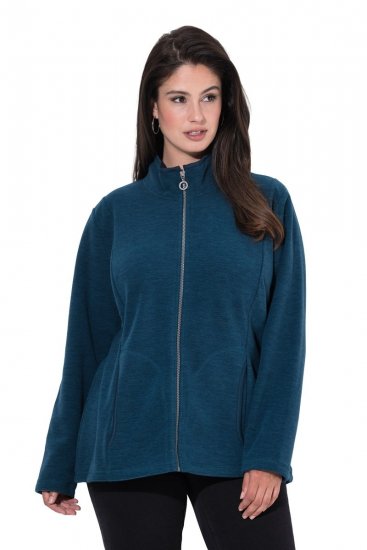Ulla Popken 853668 Veste polaire à col montant Pétrole - Vêtements en laine polaire - 