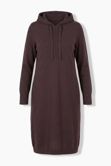 Ulla Popken 853669 Robe en maille à manches longues et capuche Brun acajou - Robes en maille - 