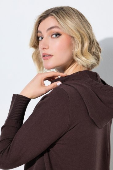 Ulla Popken 853669 Robe en maille à manches longues et capuche Brun acajou - Robes en maille - 