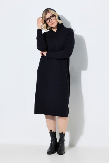 Ulla Popken 853669 Robe sweat à manches longues et capuche Bleu marine - Robes sweat - 