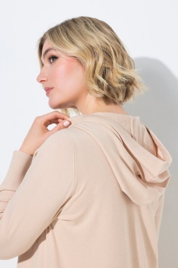 Ulla Popken 853669 Robe en maille à manches longues et capuche Beige - Robes midi - Robes mi-longues pour femmes rondes