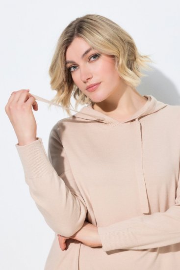Ulla Popken 853669 Robe en maille à manches longues et capuche Beige - Robes midi - Robes mi-longues pour femmes rondes