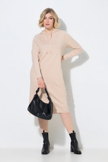 Ulla Popken 853669 Robe en maille à manches longues et capuche Beige - Robes midi - Robes mi-longues pour femmes rondes
