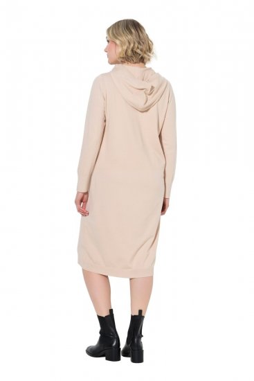 Ulla Popken 853669 Robe en maille à manches longues et capuche Beige - Robes midi - Robes mi-longues pour femmes rondes