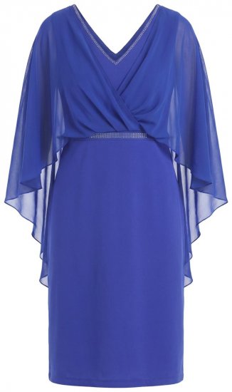 Ulla Popken 853675 Robe en mousseline à manches 3/4 Bleu - Robes de soirée - Robes de soirée en grandes tailles