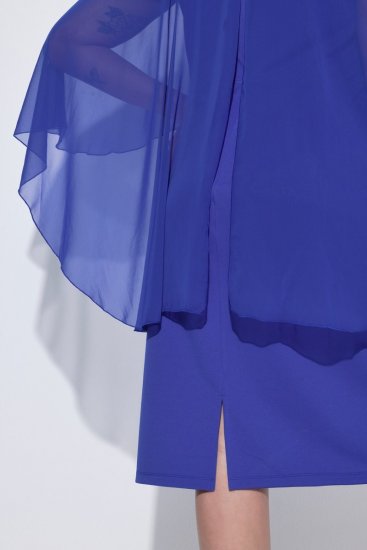 Ulla Popken 853675 Robe en mousseline à manches 3/4 Bleu - Robes de soirée - Robes de soirée en grandes tailles