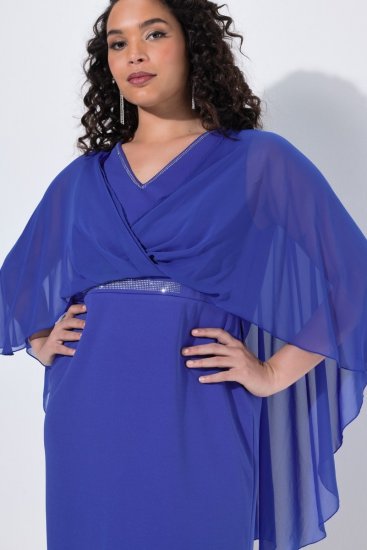 Ulla Popken 853675 Robe en mousseline à manches 3/4 Bleu - Robes de soirée - Robes de soirée en grandes tailles