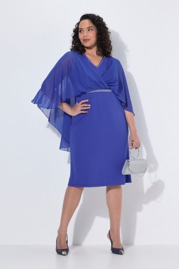 Ulla Popken 853675 Robe en mousseline à manches 3/4 Bleu - Robes de soirée - Robes de soirée en grandes tailles