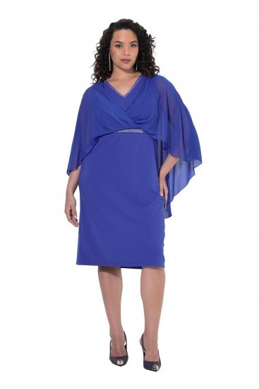 Ulla Popken 853675 Robe en mousseline à manches 3/4 Bleu - Robes de soirée - Robes de soirée en grandes tailles