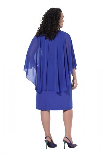 Ulla Popken 853675 Robe en mousseline à manches 3/4 Bleu - Robes de soirée - Robes de soirée en grandes tailles