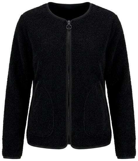 Ulla Popken 853685 Veste teddy courte à passepoils effet cuir Noir - Vestes - Vestes grande taille pour femme