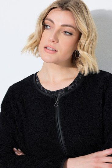 Ulla Popken 853685 Veste teddy courte à passepoils effet cuir Noir - Vestes - Vestes grande taille pour femme