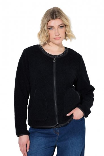 Ulla Popken 853685 Veste teddy courte à passepoils effet cuir Noir - Vestes - Vestes grande taille pour femme