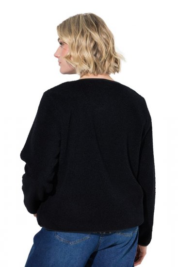 Ulla Popken 853685 Veste teddy courte à passepoils effet cuir Noir - Vestes - Vestes grande taille pour femme