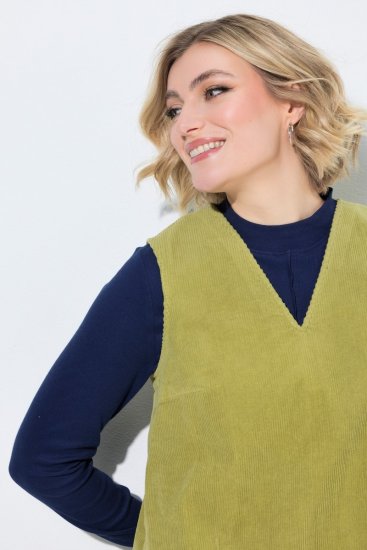 Ulla Popken 853697 Robe en velours côtelé sans manches à poches Vert clair - Robes d'été - Robes légères d'été en grande taille