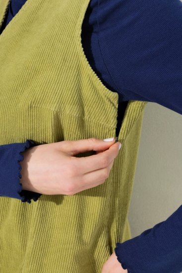 Ulla Popken 853697 Robe en velours côtelé sans manches à poches Vert clair - Robes d'été - Robes légères d'été en grande taille