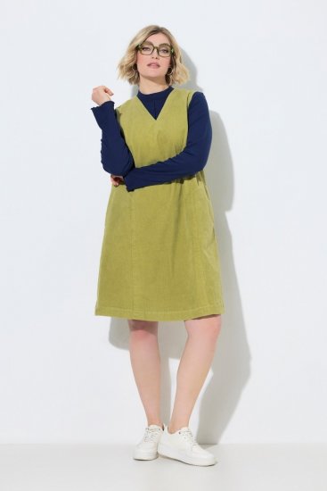 Ulla Popken 853697 Robe en velours côtelé sans manches à poches Vert clair - Robes d'été - Robes légères d'été en grande taille