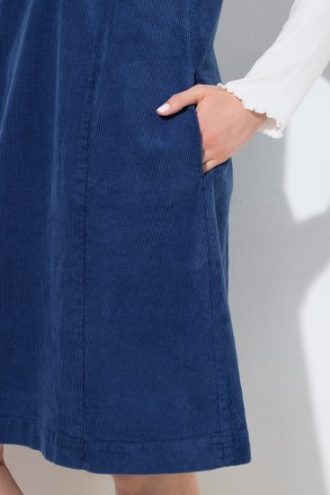 Ulla Popken 853697 Robe en velours côtelé sans manches à col V Bleu marine - Robes d'été - Robes légères d'été en grande taille