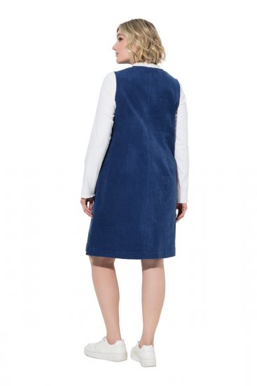 Ulla Popken 853697 Robe en velours côtelé sans manches à col V Bleu marine - Robes d'été - Robes légères d'été en grande taille