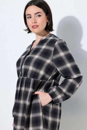 Ulla Popken 853728 Robe à carreaux et volants Noir - Robes - Des robes dans toutes les tailles