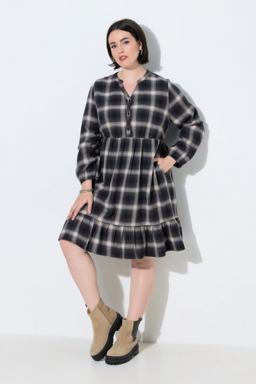 Ulla Popken 853728 Robe à carreaux et volants Noir - Robes - Des robes dans toutes les tailles