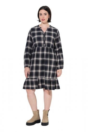 Ulla Popken 853728 Robe à carreaux et volants Noir - Robes - Des robes dans toutes les tailles