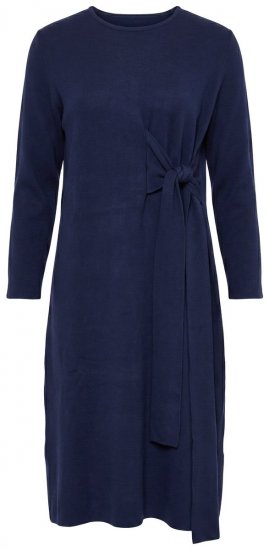 Ulla Popken 853760 Robe en maille à manches longues et ceinture à nouer Bleu marine - Robes midi - Robes mi-longues pour femmes rondes