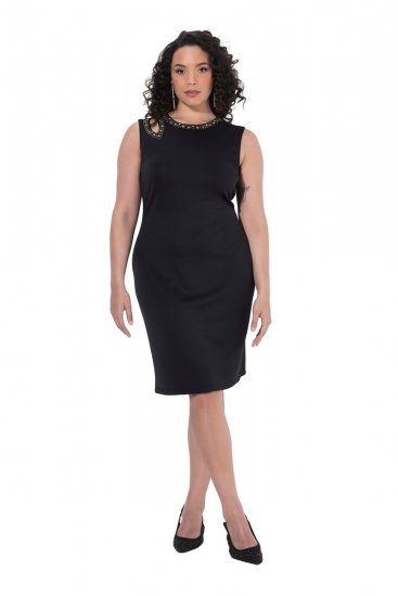 Ulla Popken 853766 Robe moulante sans manches à strass Noir - Robes d'été - Robes légères d'été en grande taille