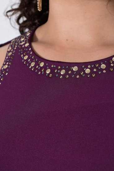 Ulla Popken 853766 Robe moulante à strass Prune - Robes de soirée - Robes de soirée en grandes tailles