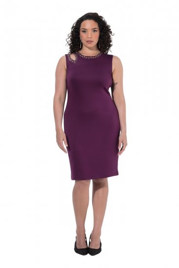 Ulla Popken 853766 Robe moulante à strass Prune - Robes de soirée - Robes de soirée en grandes tailles