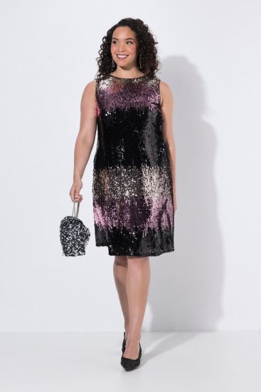Ulla Popken 853768 Robe à sequins rayée Noir - Robes de soirée - Robes de soirée en grandes tailles