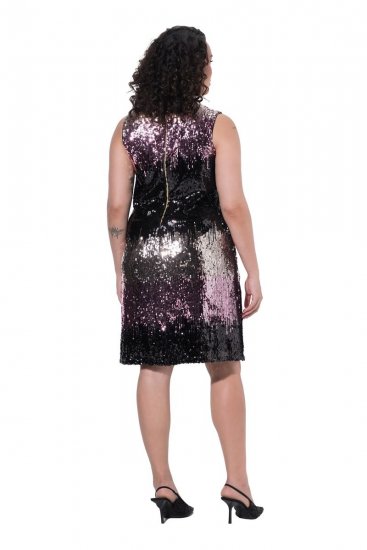 Ulla Popken 853768 Robe à sequins rayée Noir - Robes de soirée - Robes de soirée en grandes tailles