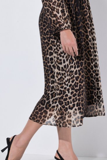 Ulla Popken 853788 Robe en mousseline à imprimé animal Marron clair - Robes maxi - Robes longues pour femmes rondes