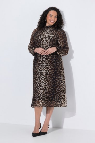 Ulla Popken 853788 Robe en mousseline à imprimé animal Marron clair - Robes maxi - Robes longues pour femmes rondes