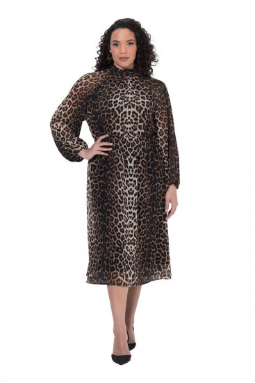 Ulla Popken 853788 Robe en mousseline à imprimé animal Marron clair - Robes maxi - Robes longues pour femmes rondes