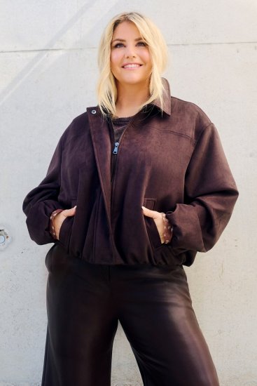 Ulla Popken 853792 Veste en suédine Marron - Vestes - Vestes grande taille pour femme