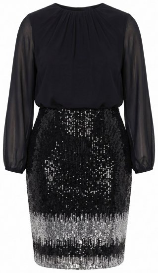 Ulla Popken 853810 Robe à sequins Noir - Robes de soirée - Robes de soirée en grandes tailles