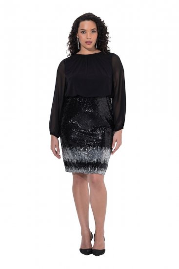 Ulla Popken 853810 Robe à sequins Noir - Robes de soirée - Robes de soirée en grandes tailles